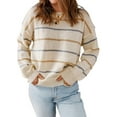 thumbnail image 2 of Womens Striped Ribbed Edge Sweater Long Sleeve Crewneck Drop Shoulder Fall Sweaters Top  XL, 2 of 8