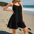 thumbnail image 3 of Women's Spaghetti Straps Ruffle Mini Dress Scoop Neck Sleeveless Babydoll Short Dress Flowy Summer Beach Dresses Black M, 3 of 4