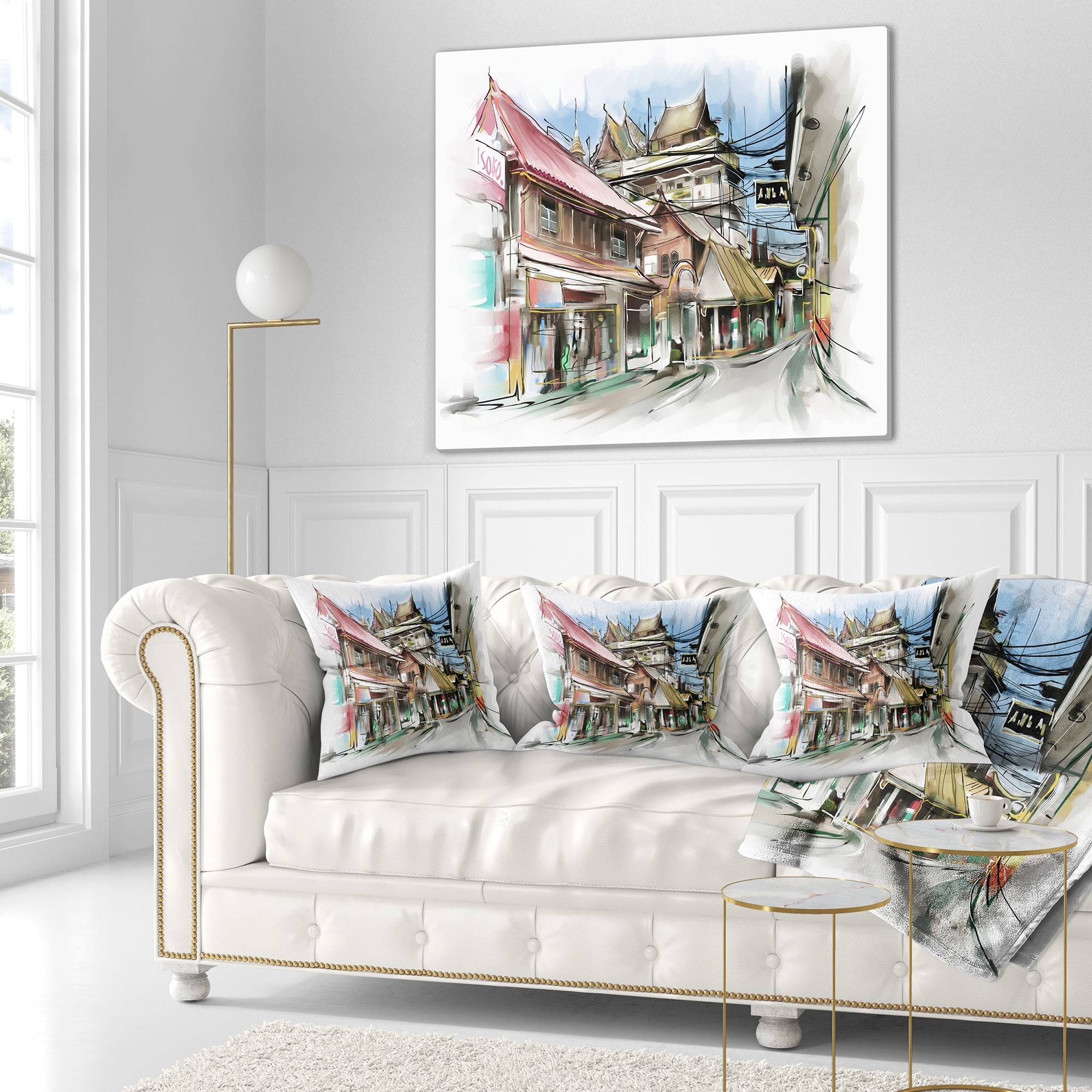 Designart City Street Illustration Art - Cityscape Street Throw Pillow - 18x18