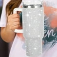 thumbnail image 2 of 1pc Stainless Steel Rhinestone Tumbler With Straw And Handle, Flat Bottom Cup, Glitter Cups Studded Skinny Tumblers Sparkly Gifts For Women, Modern Rhinestone Decor Tumbler For Home, Hand Wash Only, R, 2 of 5