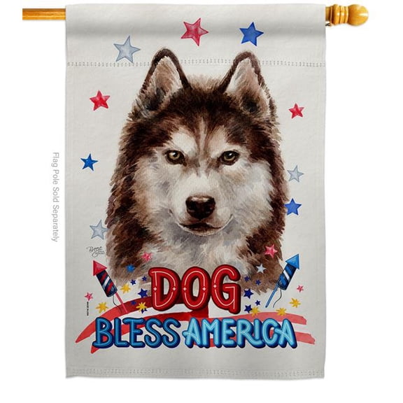 Breeze Decor H120186-BO Patriotic Brown Siberian Husky Animals Dog 28 x 40 in. Double-Sided Decorative Vertical House Flag for Decoration Banner Garden Yard Gift