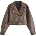 thumbnail image 4 of Hndudnff Chaqueta Corta De Primavera Y Otoño para Mujer con Cinturón, Chaqueta De Motociclismo, Chaqueta De Solapa con Cremallera, 4 of 4