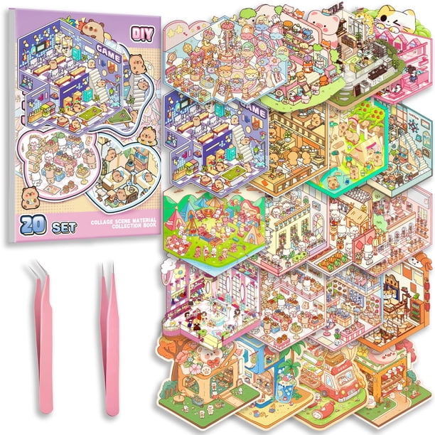 Sticker Scene Book MHBEW DIY 3D Collecting, juego de 20, más de 1500 pegatinas