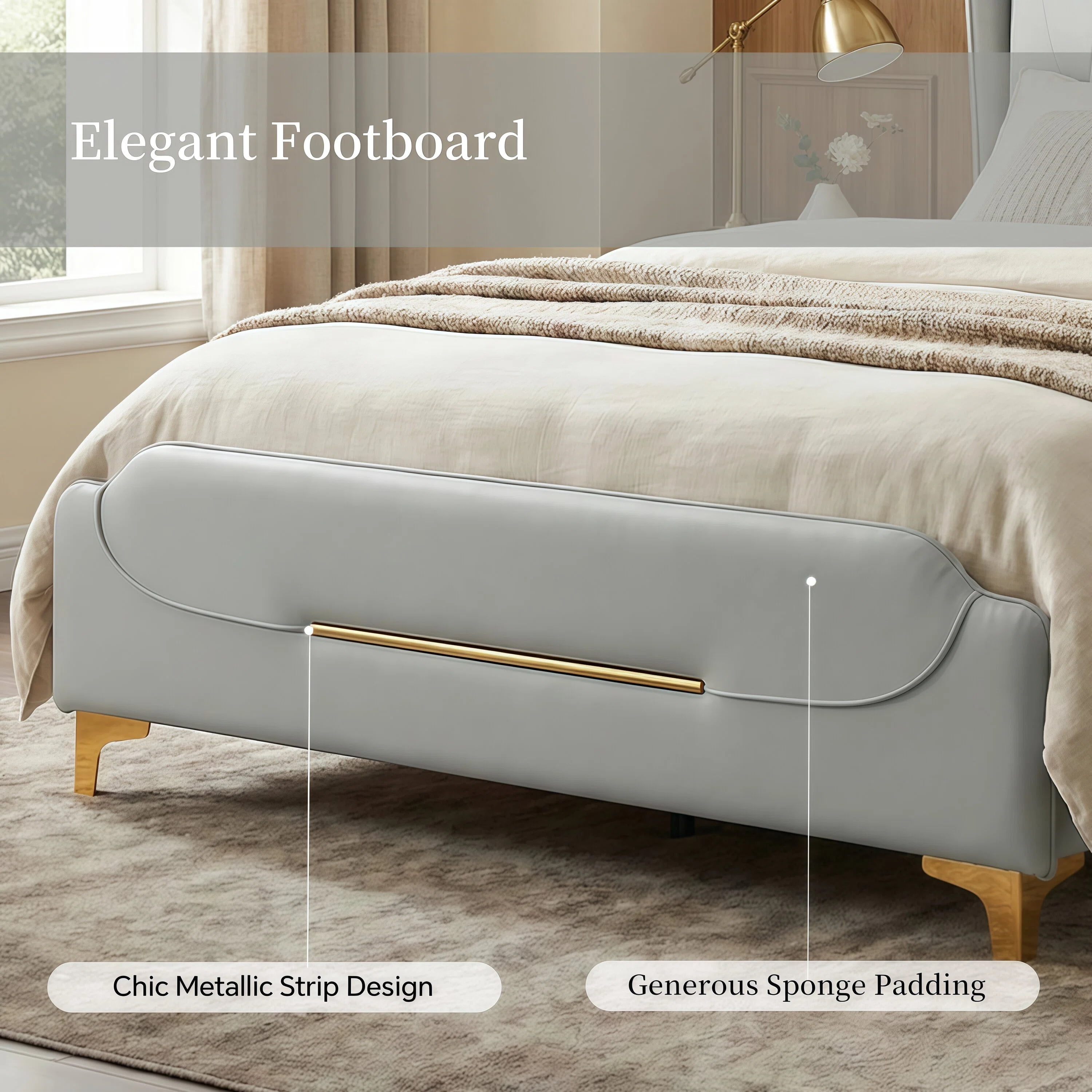 FFZ Modern PU Leather Upholstered Queen Platform Bed Frame with Wingback Headboard, Grey