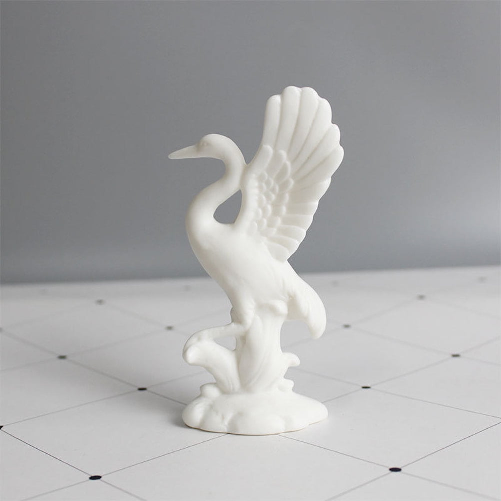 Esaierr Ceramic Crane Figurine Chinese Animal Statue Lucky Bird Figurine Home Decor Jade White Crafts Crane Ceramics Home Decoration