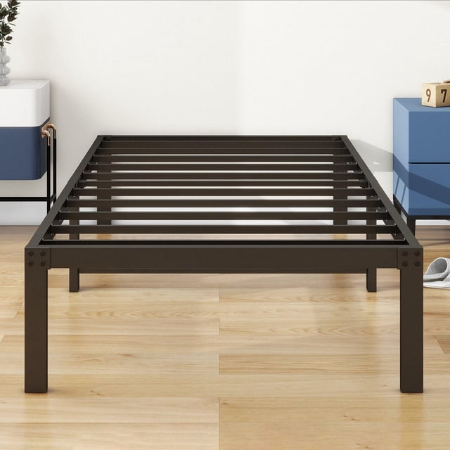 Marco de Cama,35 cm de Plataforma de Metal Resistente con Almacenamiento Debajo de la Cama, No Requiere Somier, Soporte Doble Silencioso, Textura Negra (Individual)