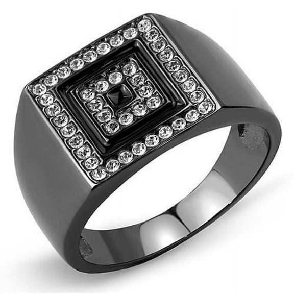 Alamode TK3220-10 Men IP Light Black Stainless Steel Ring with Top Grade Crystal in Clear - Size 10