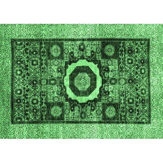 Ahgly Company Indoor Rectangle Abstract Emerald Green Modern Area Rugs, 7' x 9'