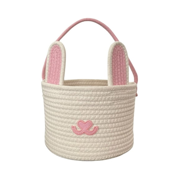 Twfbrm Easter Bunny Basket, Woven Easter Eggs Basket with Rabbit Ears, Reusable Decorative Fabric Storage Bucket with Handle Empty Easter Eggs Hunt Bag Cute Bunny Storage Bucket for Kids Girls Boys