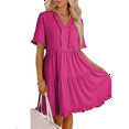 thumbnail image 2 of Vestido Informal de Mujer con Escote en V, Corta, Corte A y Volantes, Color Rojo Rosa L, 2 of 5