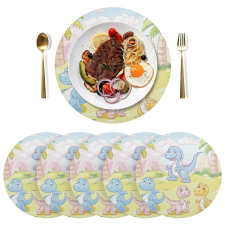 

Round Placemats Plate Mats 15 Inch Non-Slip Heat Resistant Washable PVC Set Table Decoration for Kitchen Dining Pastel Cartoon Dinosaurs