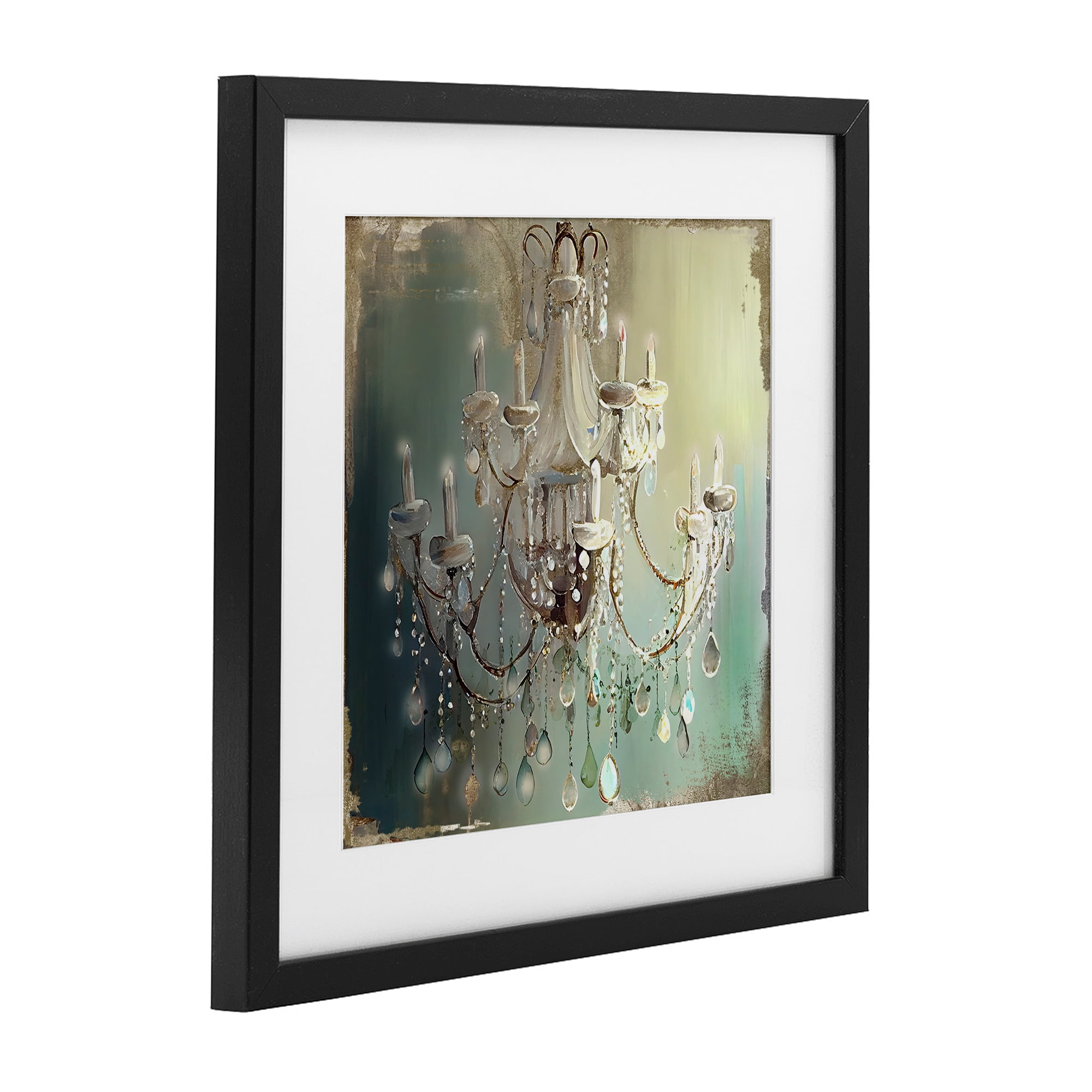 Vintage Illumine Chandelier Black Framed Print Under Glass, design by Sasha