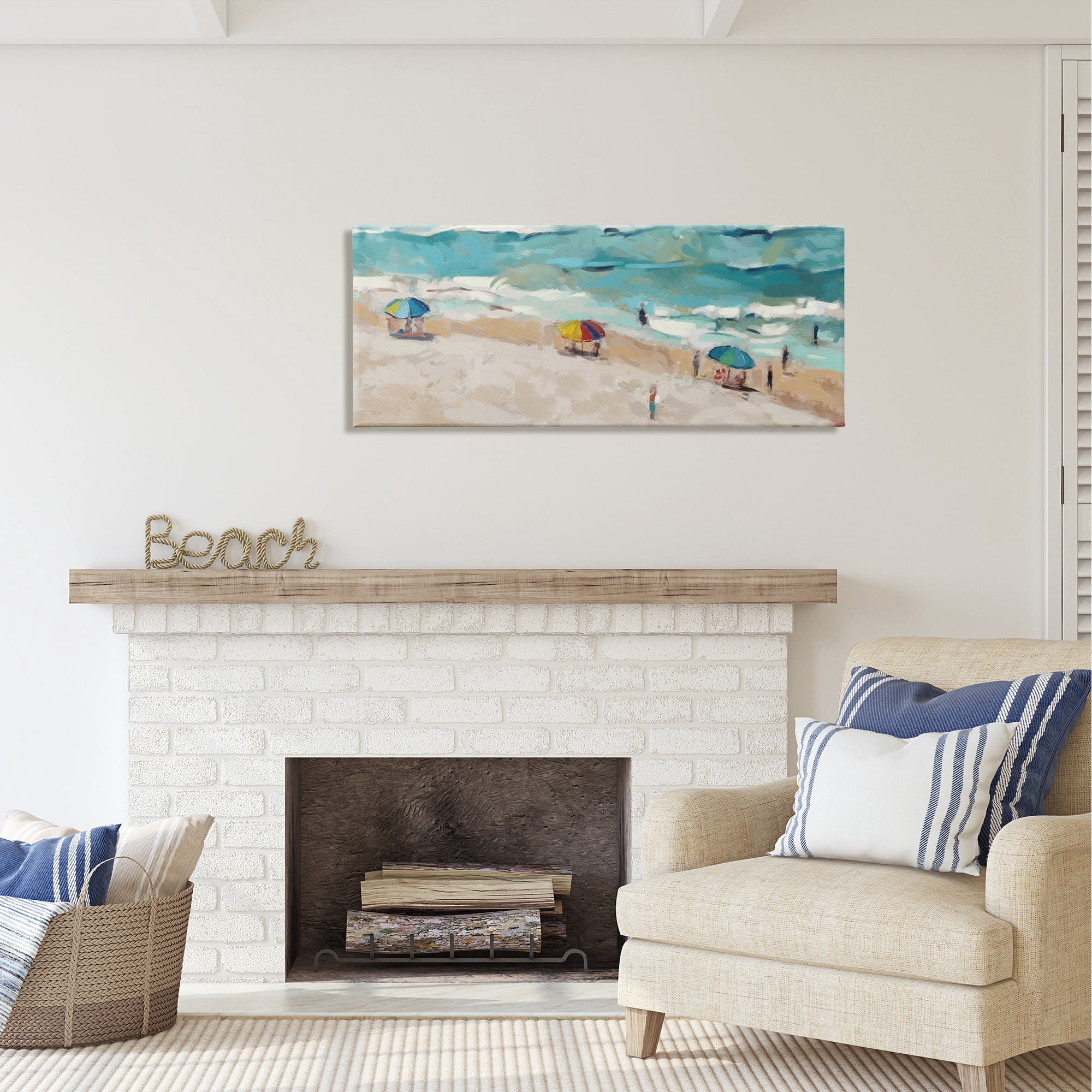 Stupell Industries Summer Beachgoers on Shore Landscape Painting Gallery Wrapped Canvas Art Print Wall Art, 48 x 20