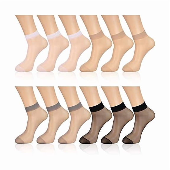 Eryueer 12 Pairs Sheer Ankle Socks Thin Nylon Transparent Ankle High Hosiery Socks Short Dress Stockings for Women