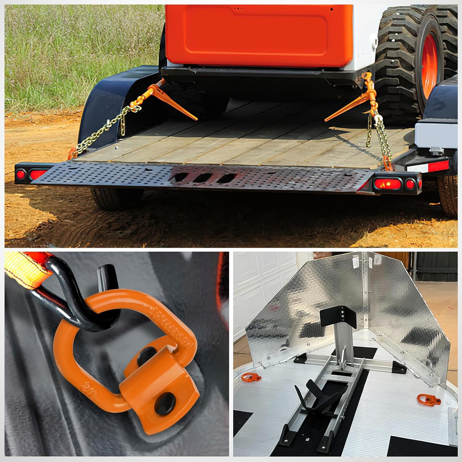 Nilight 4 Pcs D Ring Tie Down Anchor 1/2" Heavy Duty Tie Down Rings with Screws Bolts on Trailer Truck Bed Cargo 12000 Lbs Break Strength Tie Down Anchors Hook Orange