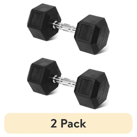 (2 pack) BalanceFrom Rubber Encased Hex Dumbbell, 25LBs, Single