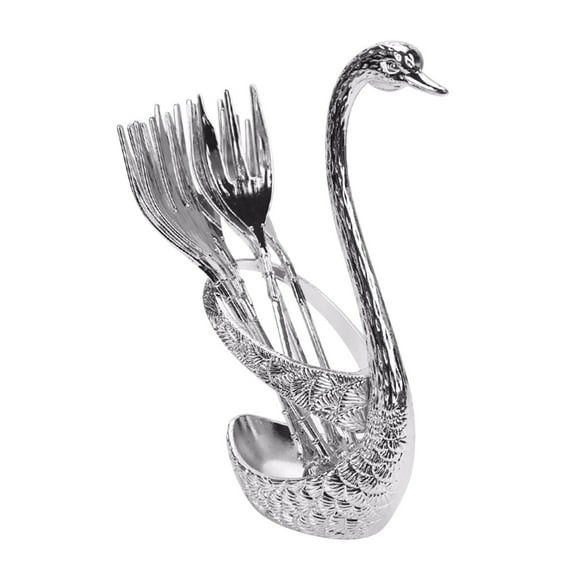 Serving Spoons Stainless Steel Coffee Spoon Fruit Fork Stainless Steel Bar Dessert Spoon with Swan Rack Household Tableware Stainless Steel Serving Spoons Coffee Spoons for Coffee Bar