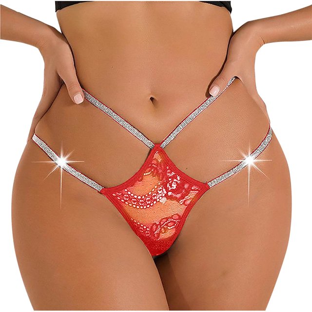 DPTALR Women's Solid Color Low-waisted Lace Light Bar Elastic String Sexy Thong Briefs