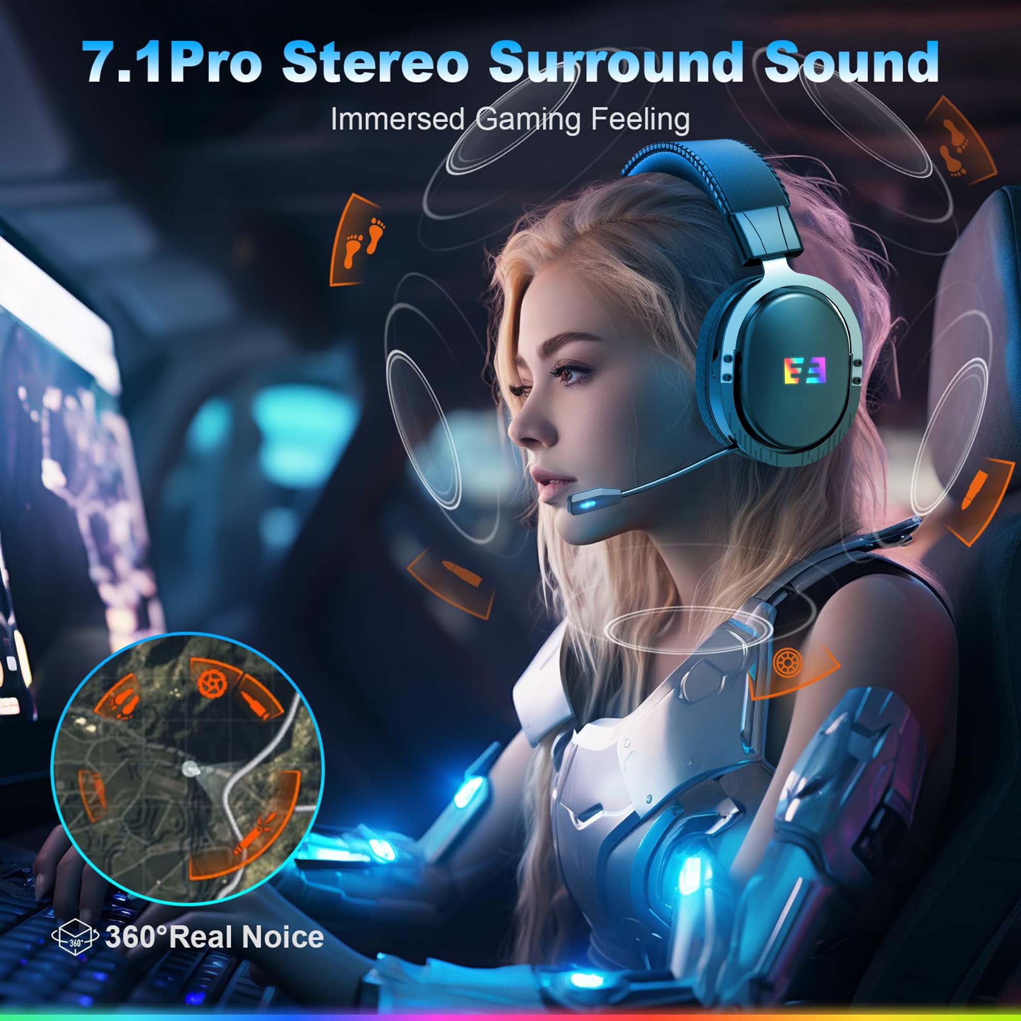 Seenda Wireless Gaming Headset for PS4 PC Xbox One PS5