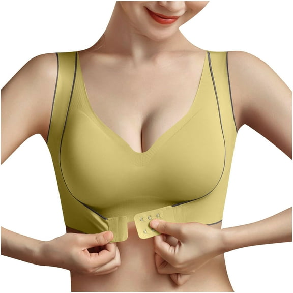 Womens Seamless Bras, Women's Front Closure Bra One Piece Comfort Wireless Bottom Hem Bras Wide Strap Deep V Bras M-2XL