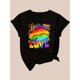 thumbnail image 3 of Camiseta De Mujer Camiseta De Verano Para Mujer Para Viajes En La Calle TrabajoColorful Lips Flower LOVE Letter Printed Casual Fashion Top for Black Women, Round Neck Short Sleeve T-ShirtFather's Da, 3 of 5