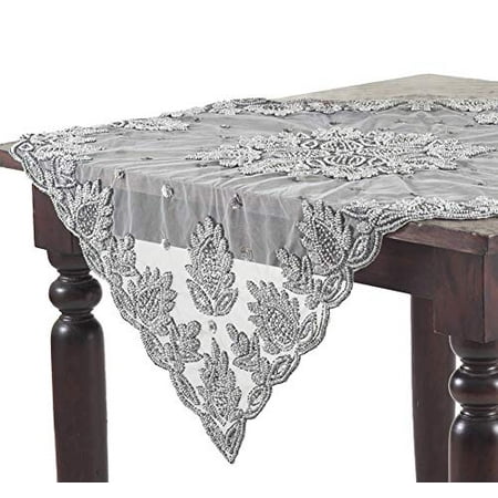 

Fennco Styles Lakshmi Collection Elegant Hand Beaded 40 x40 Inch Table Cloth – Pewter Tablecloth for Wedding Banquets Special Events and Home Décor