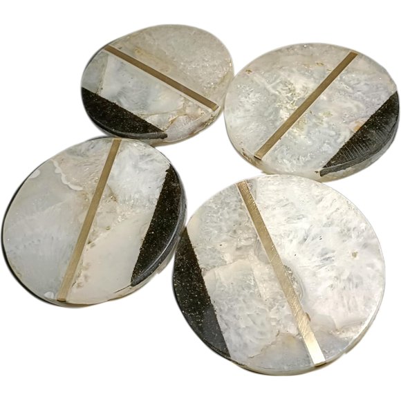 ArtEra Ensemble de sous-Verres en Marbre Faits à la Main avec Incrustation de Laiton – sous-Verres Ronds Élégants de 4 Pouces pour Tasses à Thé, Tasses à Café et Verres (Ensemble de 4)