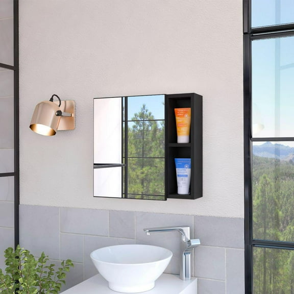 We Have Furniture Medicine Cabinet Viking, Three Internal Shelves, Black Wengue Finish