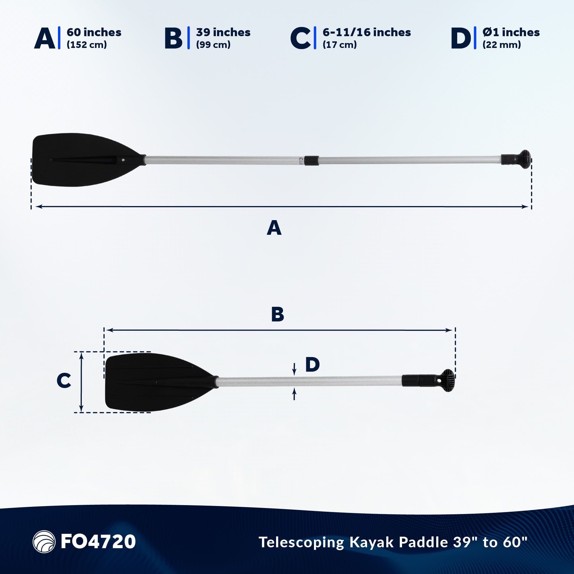 Five Oceans Canoe Paddle - Boat Paddle Collapsible Paddle, Canoe Oars Extends from 39-Inch to 60-Inch - Aluminum Shaft, Round Grip  FO4720