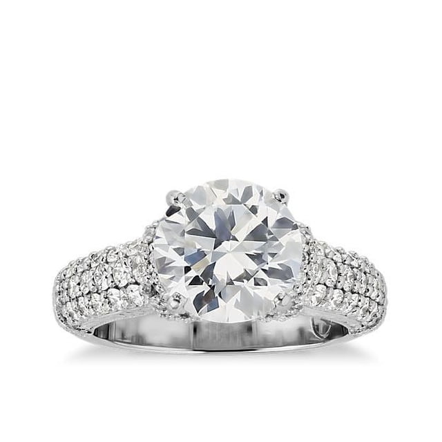 1,35 Carat Taille Ronde Excellente Véritable Diamond Dernier Design Solitaire avec Accents Bague de Fiançailles pour Femmes Or Blanc Massif 14K Taille 7,5