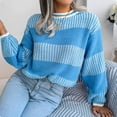 thumbnail image 7 of hotojiny Womens Fall Sweaters Fashion Striped Crew Neck Knit Pullover Casual Loose Long Sleeve Tops Streetwear S-L, 7 of 7