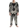 thumbnail image 3 of Susaid Skeletons Love Flowers Print Men's Long Sleeve Pajama Set, Two-Piece Button-Down Loungewear PJs Set, Comfortable Sleepwear for Relaxation-XX-Large, 3 of 7