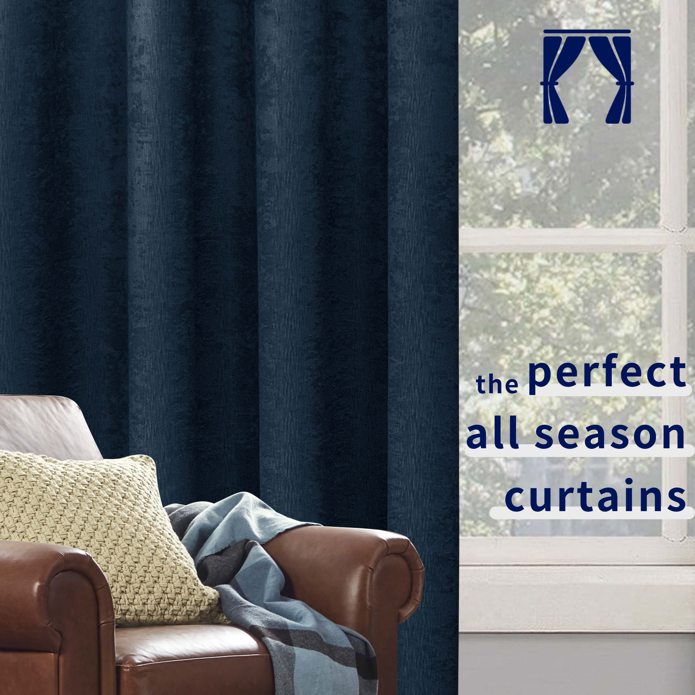 Subrtex Blackout Curtains Room Grommet Curtain Thermal Insulated Drapes, Set of 2, Navy, 53"x84"