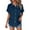 Navy, variant on Women's Short Sleeve Shirt, Solid Color Crinkle Fabric Button Down Blouse with Batwing Sleeves and Lapel Collar, Casual Loose Fit Fashion Tops Navy M