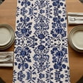 thumbnail image 5 of Blue Spring Floral 108 Inch Table Runner, Summer Botanical Farmhouse Rustic Farmhouse Dresser Scarf Cotton & Linen Tablerunner for Dining/Kitchen Island/Holiday Party Décor 13" x 108", 5 of 9