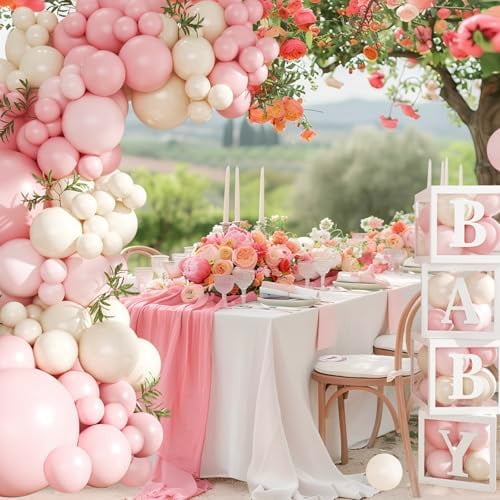 Pink Balloon Arch Garland Kit, 132Pcs Pink Baby Shower Decorations for Girl Baby Boxes with Letters for Boho Baby Shower Birthday Gender Reveal Party Wedding Decorations