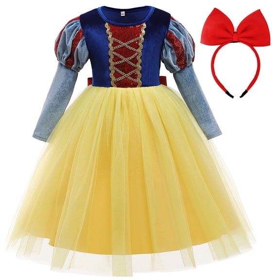 Girls Long Sleeve Snow White Princess Dress Birthday Halloween Christmas Fancy Costume