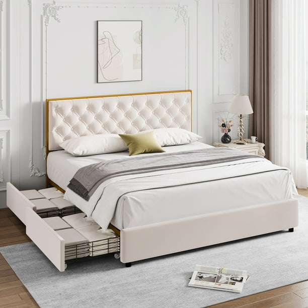 Homfa King Bed with 4 Storage Drawers, Heavy Duty Platform Bed Frame