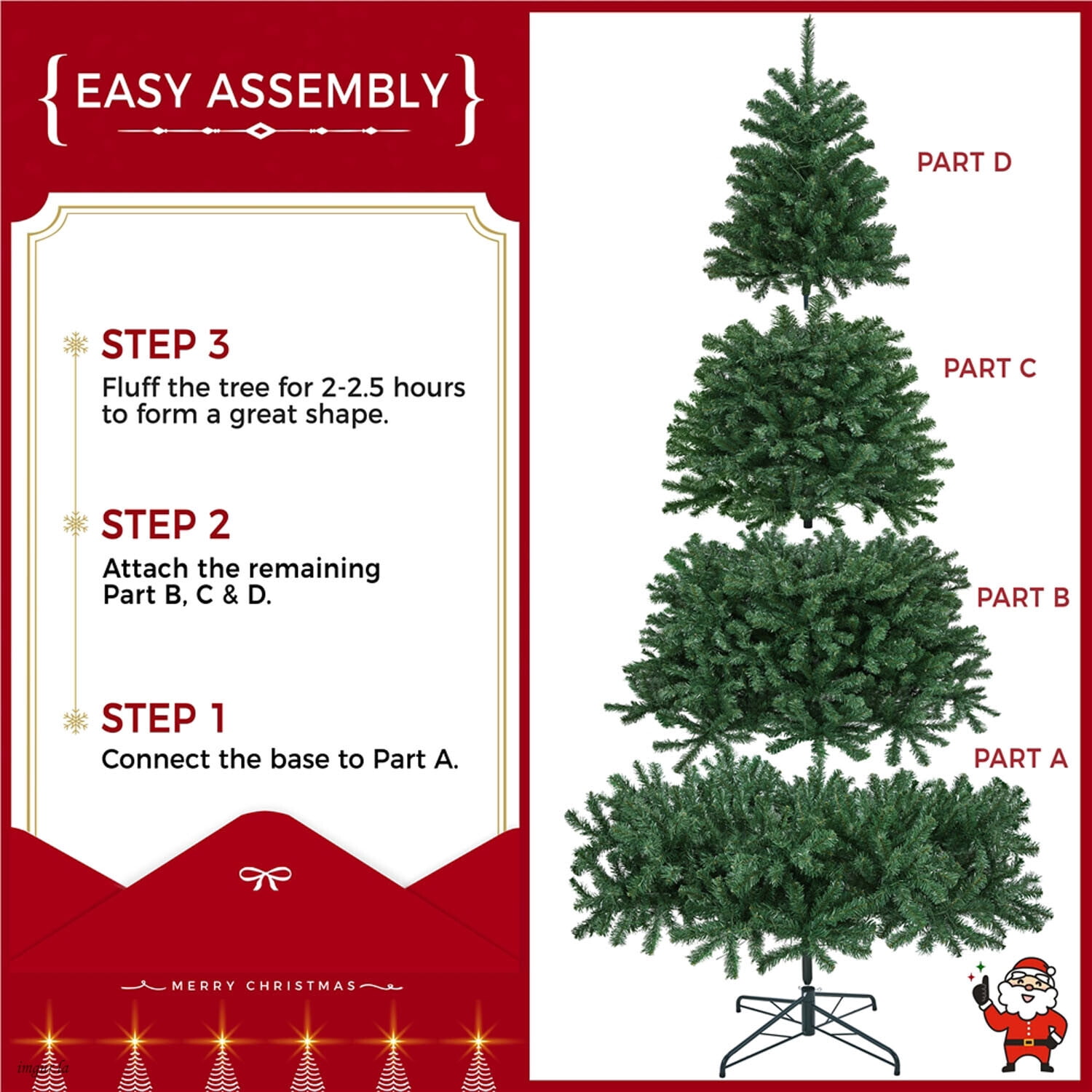 Alden Design 9FT Pre-lit Artificial Christmas Tree with Foldable Stand and Multicolored LED Lights, Green