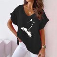 thumbnail image 2 of Hauts d'Été pour Femmes Col en V Imprimé Coton Lin Manches Courtes T-Shirts Décontractés Légers Blouse Habillée, 2 of 6