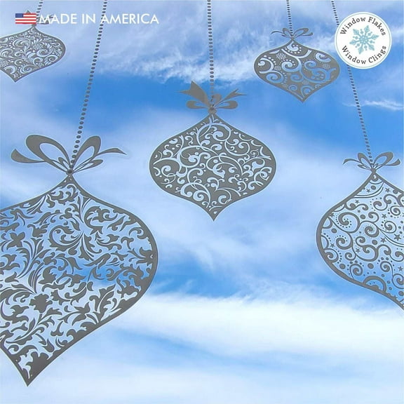 5 Classic Hanging Ornament Decals. White Vinyl Window Cling Non Adhesive Decals. Home Decor Christmas Decorations. Reusable. Made in America
