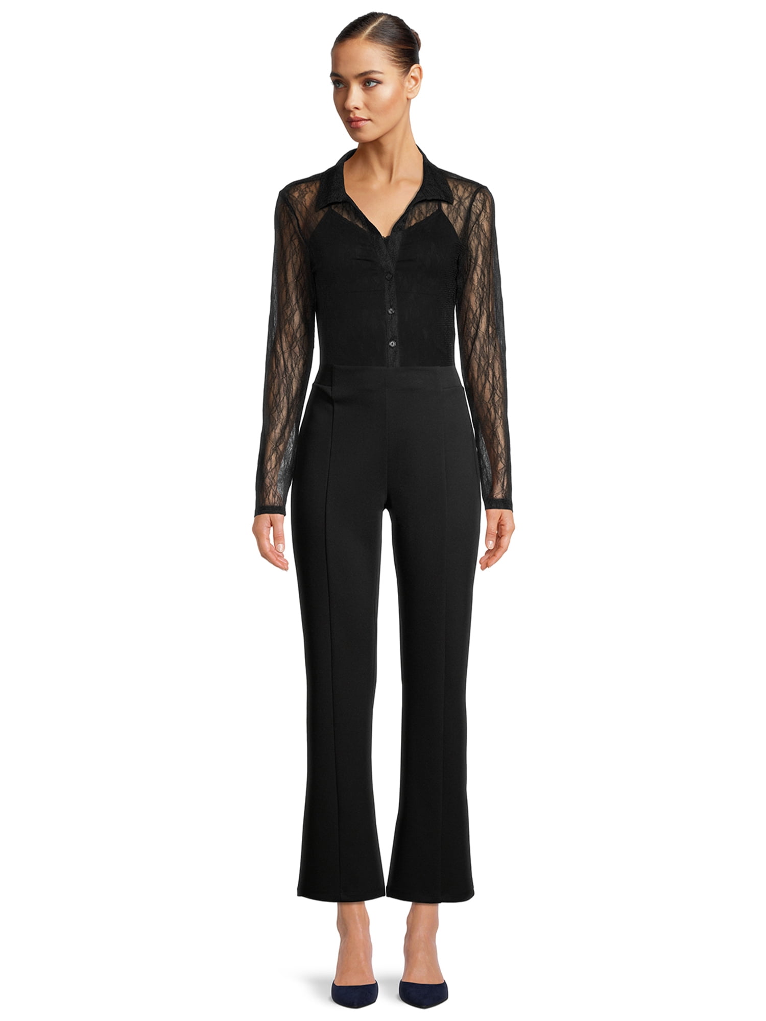 Self Esteem Juniors Button Front Lace Shirt with Long Sleeves