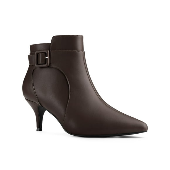 Unique Bargains Women's Round Toe Block Heels Foldable Mid Calf Boots Coffee (Size 9)