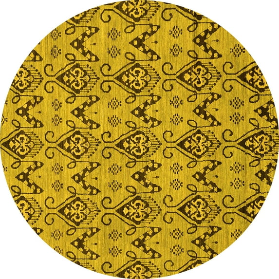 Ahgly Company Machine Washable Indoor Round Abstract Yellow Modern Area Rugs, 4' Round