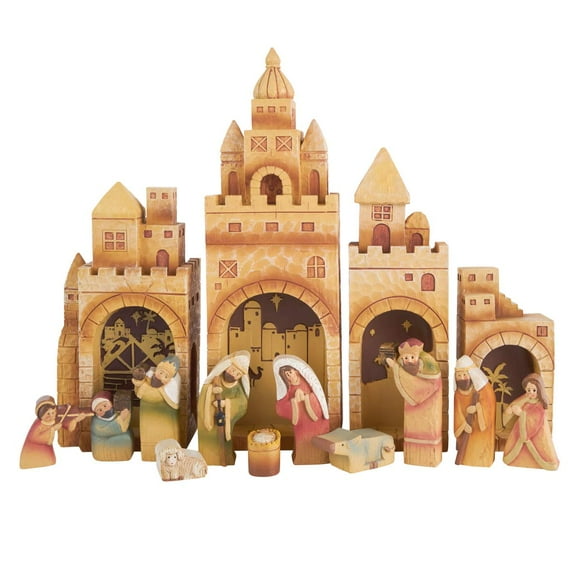 OuYteu Nativity Village Set - Nativity Sets for Christmas Indoor - Christmas Nativity Set - Manger Scene Christmas Decorations - Christmas Nativity - Holy Family Nativity Scene - (15 PC Set)