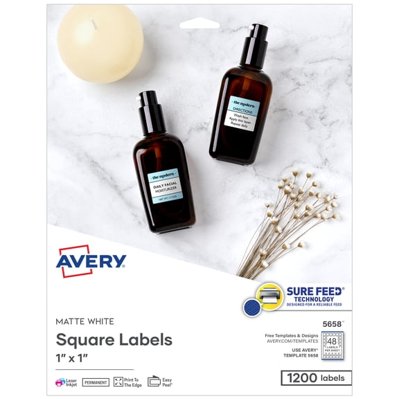 Avery Square Labels, 1" x 1", Permanent, 1,200 Labels (5658)