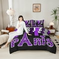 thumbnail image 4 of Homewish Cheetah Leopard Print Bedding Comforter Set for Girl, Black Purple Eiffel Tower Twin Comforter Sets, Stripes Abstract Reversible Bedding Set, Microfiber Bedroom Decor, 2-Piece, 4 of 8