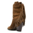 thumbnail image 3 of YDN Women Fashion Fringe Pointy Close Toe Mid Calf Boots Pull On Chunky High Heel Western Winter Tassels Booties Shoes Size 7 Brown, 3 of 4