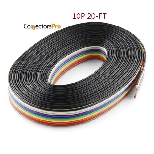 5' Long 28AWG Stranded Color Coded Flat Ribbon Cable 20 Conductors 