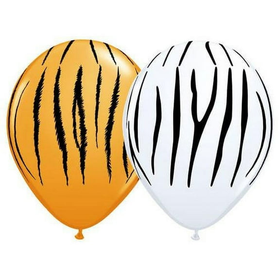 LOONBALLOON Safari-Jungle Balloons, 11″ ZEBRA & TIGER STRIPES ASSORTMENT